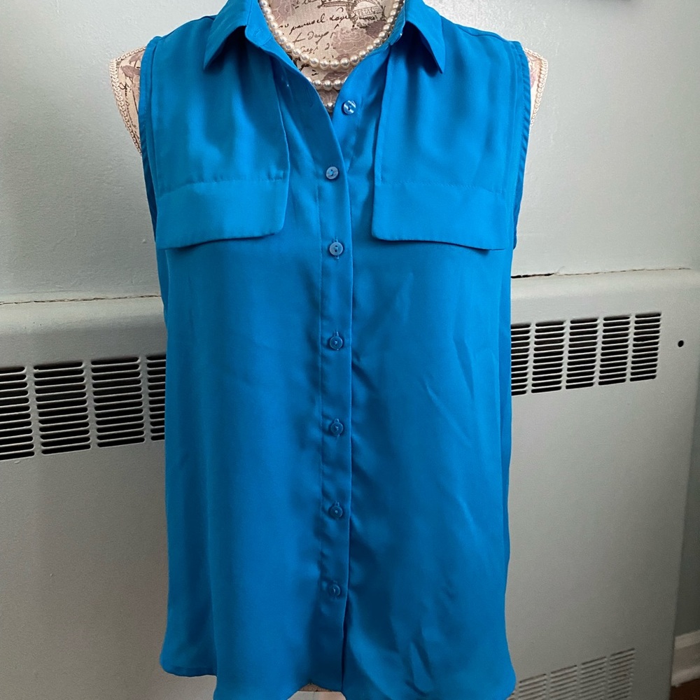 Worthington Blue Sleeveless Blouse - Picture 2 of 8
